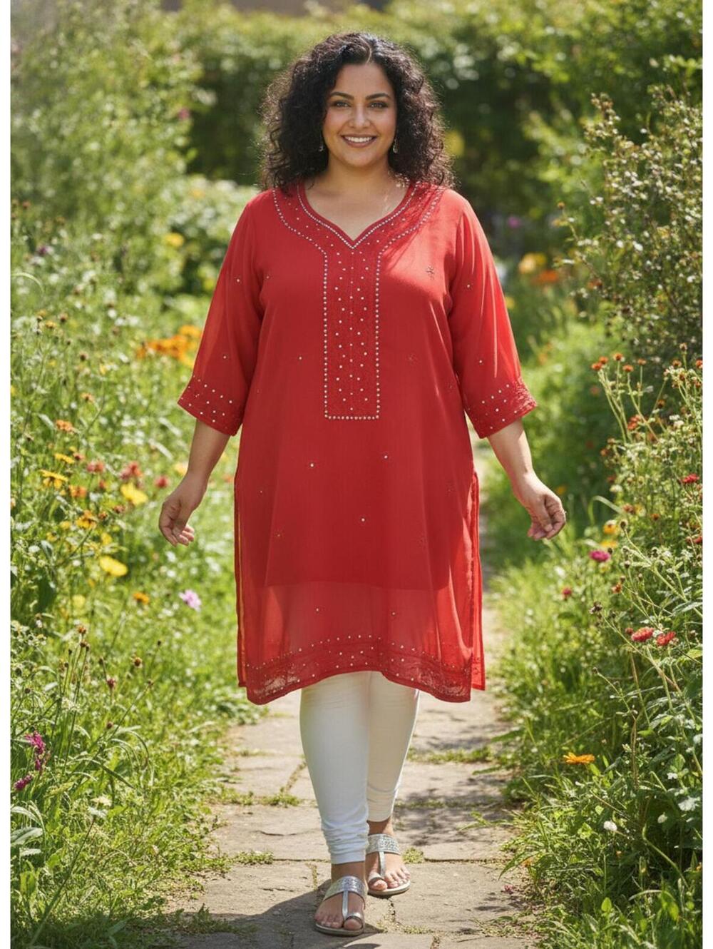 Westside Red Embellished Tunic Dress Size 2XL sheer